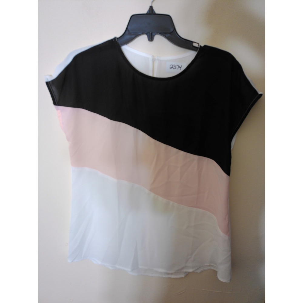Unbranded Colorblock Blouse Women Small Pink Black White Short Sleeve Airy Top